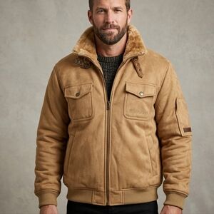 Vintage Faux Suede Fuzzy Lining Bomber Jacket EUC